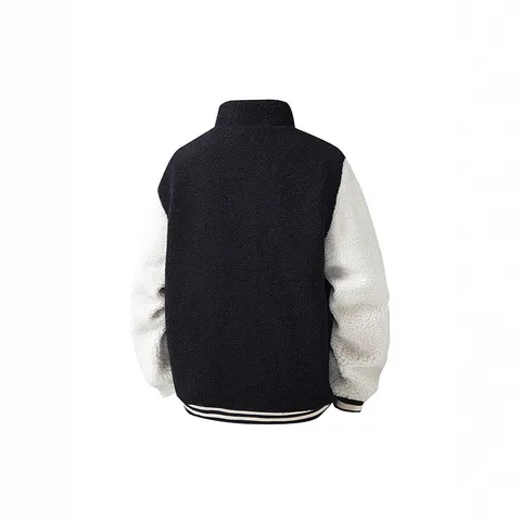 Men's Winter Fleece Lambswool Casual Jacket Stand Collar Full Zip Colorblock Loose Fit Warm Outerwear Coat For Men