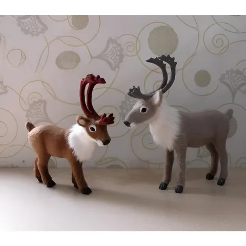 Figurine από Τεχνητή Γούνα Tάρανδος Μοντέλο Ελάφι Στολίδι Γραφείου Χριστουγεννιάτικο Δώρο Διακόσμηση Σπιτιού Φλοκωτό Άγαλμα Ζώου
