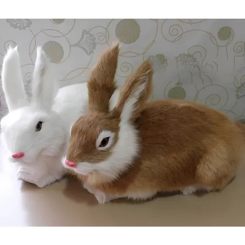 Simulation Rabbit Figurine Rabbit Fur Animal Doll Ornament New Year Gift Home Decor Desktop Decoration Photography Prop