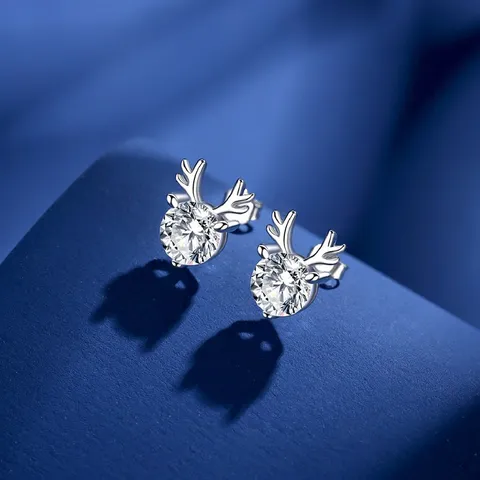 Orecchini a Lobo in Argento Sterling 925 Corna di Renna Natale Orecchini con Strass Per Donne Ragazze Gioielli Regalo