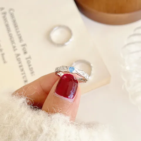 S925 Sterlingsilber Eisblau Herz Zirkonia Ring Für Damen Unregelmäßige Lava Textur Koreanische Mode Stil Ins Schmuck Geschenk