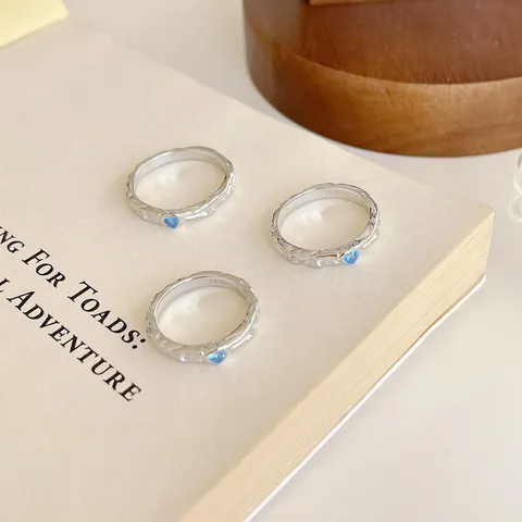 S925 Sterlingsilber Eisblau Herz Zirkonia Ring Für Damen Unregelmäßige Lava Textur Koreanische Mode Stil Ins Schmuck Geschenk