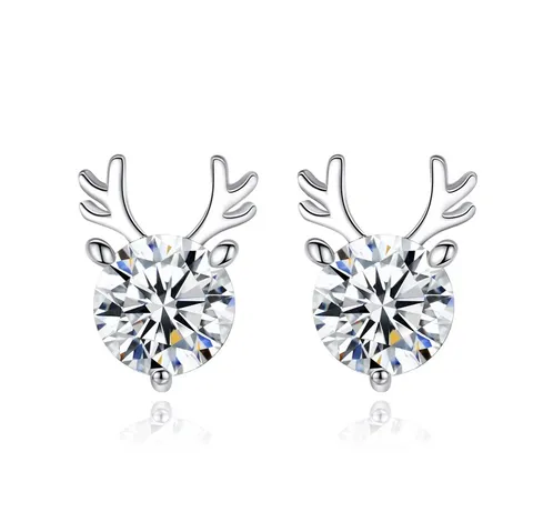 Orecchini a Lobo in Argento Sterling 925 Corna di Renna Natale Orecchini con Strass Per Donne Ragazze Gioielli Regalo