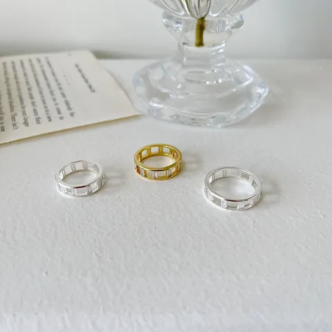 925 Sterlingsilber Geometrischer Quadratischer Strass Ring Eisblock Gitter Funkelnder Stapelbarer Fingerring Für Damen