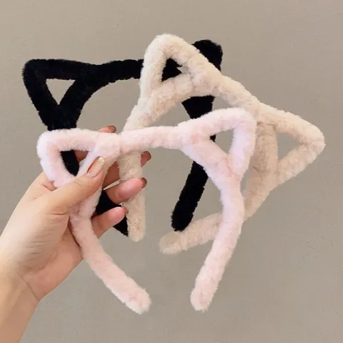 Cute Plush Cat Rabbit Ears Headband Fluffy Hair Band Soft Headpiece For Daily Wash Face Hair Accessories Women