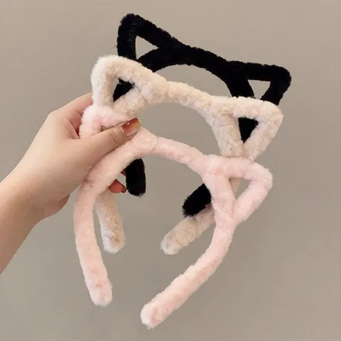 Cute Plush Cat Rabbit Ears Headband Fluffy Hair Band Soft Headpiece For Daily Wash Face Hair Accessories Women