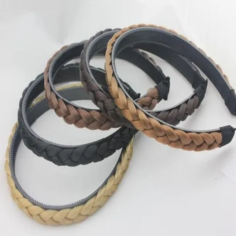 Women Korean Style Braided Wig Headband Plastic Twist Wide Hairband Daily Synthetic Hair Plait Head Hoop Accessory