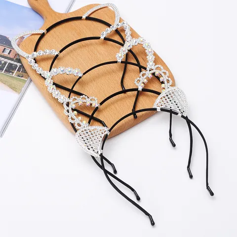 Cerchietto a Forma di Orecchie di Gatto e Diavolo in Strass Fatto a Mano Grazioso Fermaglio per Capelli Sottile in Metallo per Donna Festa Fotografia Gioielli