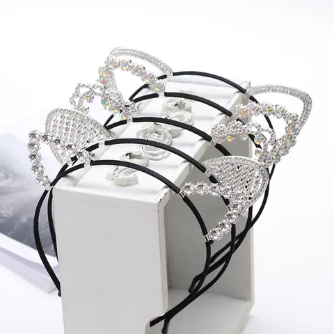 Cerchietto a Forma di Orecchie di Gatto e Diavolo in Strass Fatto a Mano Grazioso Fermaglio per Capelli Sottile in Metallo per Donna Festa Fotografia Gioielli