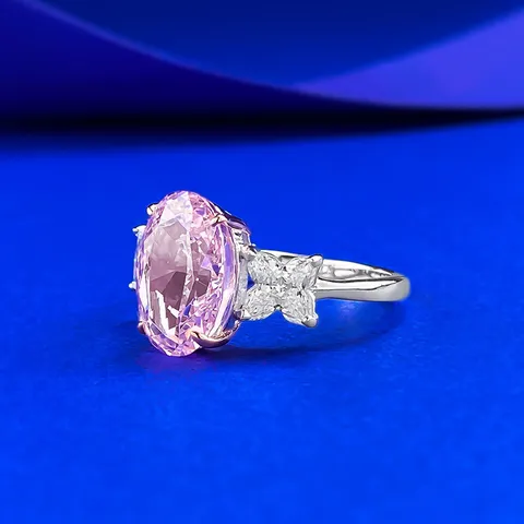 S925 Sterling Silver Oval Pink Zirconia Ring Ice Flower Cut High Carbon Diamond Ring For Women Sweet Style Wedding Engagement Jewelry