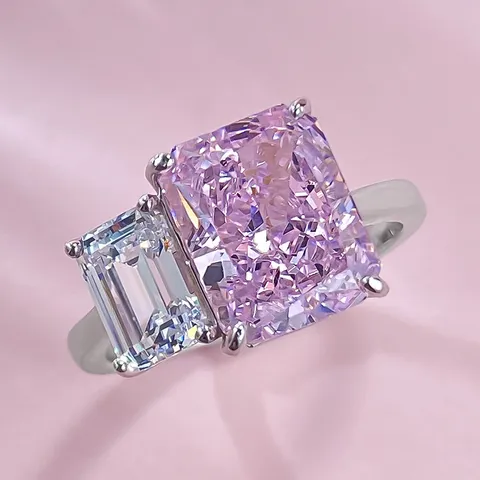 Anello Doble Piedra Toi Et Moi de Plata de Ley 925 Lujoso Strass Geométrico Moda Anillo de Dedo para Mujer Fiesta Regalo