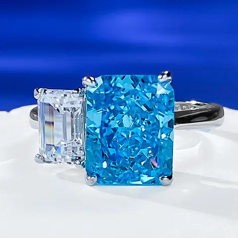Anello Doble Piedra Toi Et Moi de Plata de Ley 925 Lujoso Strass Geométrico Moda Anillo de Dedo para Mujer Fiesta Regalo