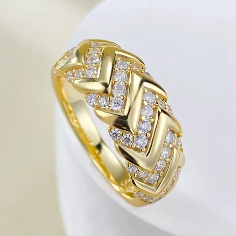 Anillo de Eternidad de Onda en Forma de V de Plata de Ley 925 Chapado en Oro Minimalista Anillo de Dedo Apilable de Estrás Geométrico Brillante para Mujer Regalo de Joyería de Moda