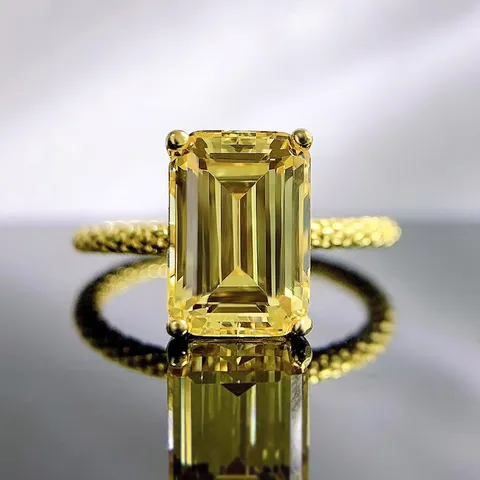 Euro-Amerikanischen Stil Silber Strass Eingelegt Gelb Geometrische Ring Vergoldet Luxus Viereckig Simulierten Diamanten Schmuck Für Damen
