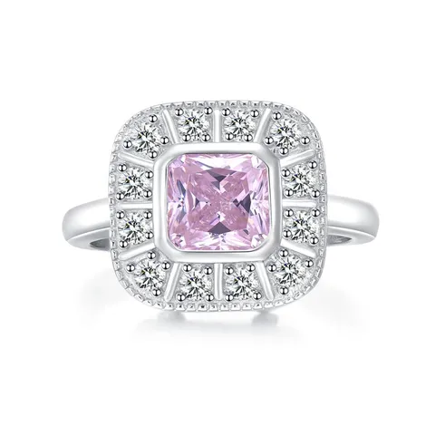 925 Sterling Silver Square Zirconia Ring For Women Luxurious Simulated Yellow Pink Diamond Engagement Halo Finger Ring Jewelry