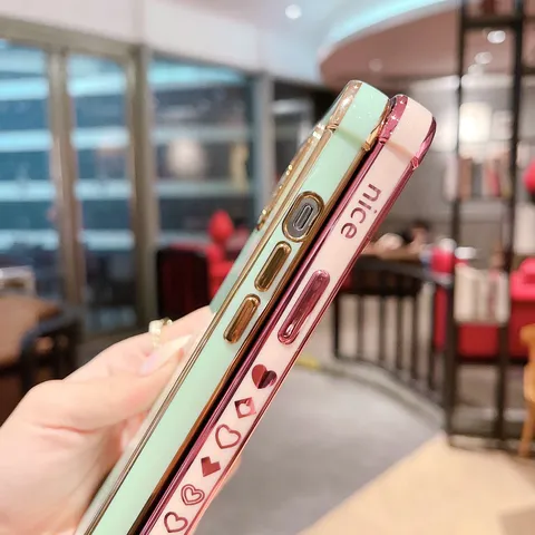 Luxury Electroplated TPU Phone Case Gold Edge Heart Letter Pattern Shockproof Back Cover Protective Shell Compatible With iPhone