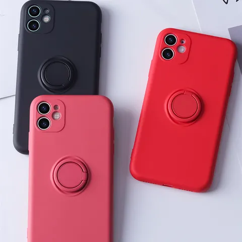 Funda de Silicona Líquida Para Teléfono Con Soporte de Anillo Cordón Funda Protectora Antigolpes Para iPhone