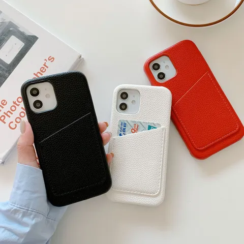 Funda Trasera Color Sólido Textura Litchi Con Ranura Para Tarjeta Para iPhone Funda Protectora Antigolpes Accesorios
