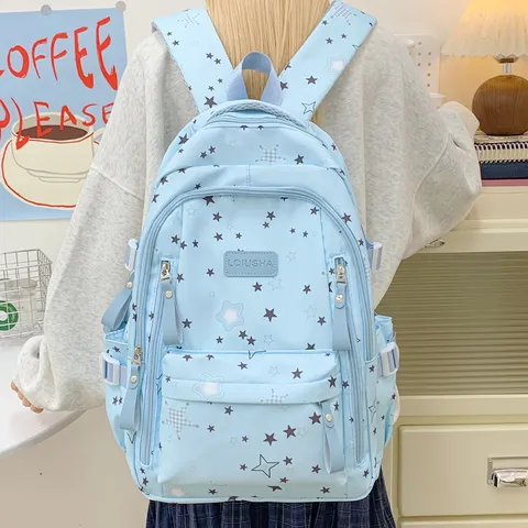 Casual Starry Sky Print Backpack For Women Student School Bag Durable Nylon Large Capacity Travel Daypack Commuter Bag