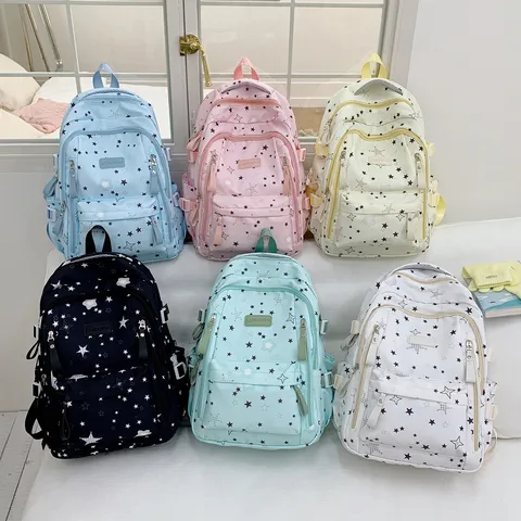 Casual Starry Sky Print Backpack For Women Student School Bag Durable Nylon Large Capacity Travel Daypack Commuter Bag