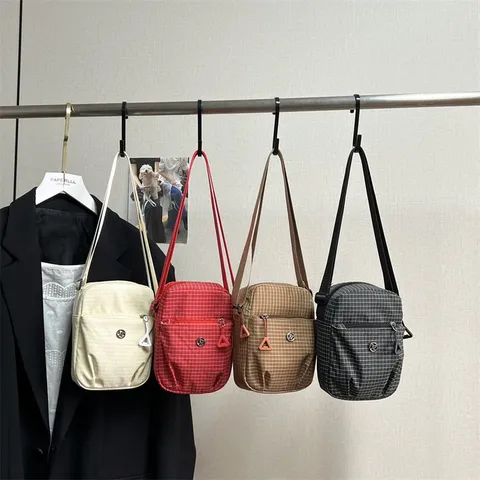 Women Ethnic Grid Pattern Mini Crossbody Bag Synthetic Leather Small Shoulder Cell Phone Bag With Adjustable Strap Casual Travel Handbag