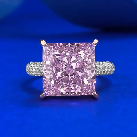 S925 Sterling Silver Princess Square Pink High Carbon Diamond Ring Women Micro Inlaid Geometric Fashion Jewelry Ring