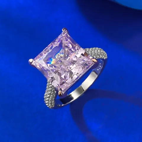 S925 Sterling Silver Princess Square Pink High Carbon Diamond Ring Women Micro Inlaid Geometric Fashion Jewelry Ring