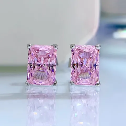 Elegante 925 Sterling Silber Radiant Schliff Simulierte Diamant Ohrstecker Gelb Weiß Rosa Rechtwinklige Strass Schmuck