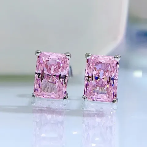 Elegante 925 Sterling Silber Radiant Schliff Simulierte Diamant Ohrstecker Gelb Weiß Rosa Rechtwinklige Strass Schmuck