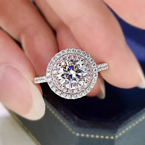 925 Sterling Silver Zirconia Ring Micro Inlaid Pink Cubic Zirconia Minimalist Geometric Finger Ring Women Jewelry
