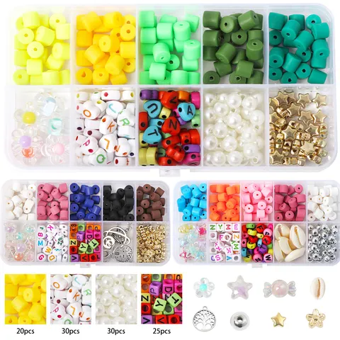 Kit Perles Fabrication Bijoux DIY Acrylique Argile Polymère CCB Étoile Cœur Alphabet Perles Coquille Alliage Pendentif Variété pour Filles Femmes Matériel Artisanal