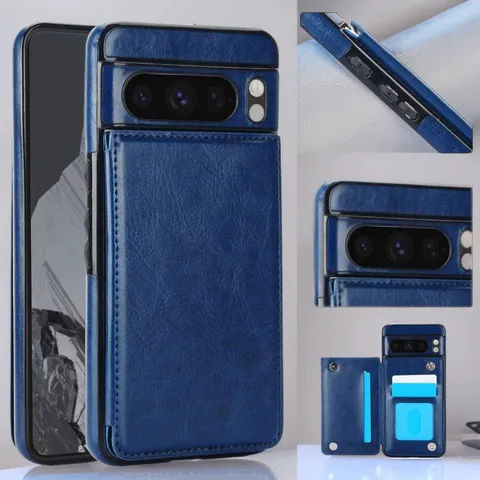 Funda de Teléfono Cartera de Piel Sintética Color Sólido Con Ranura para Tarjeta Soporte Doble Hebilla Protección Completa Compatible Para Google Pixel