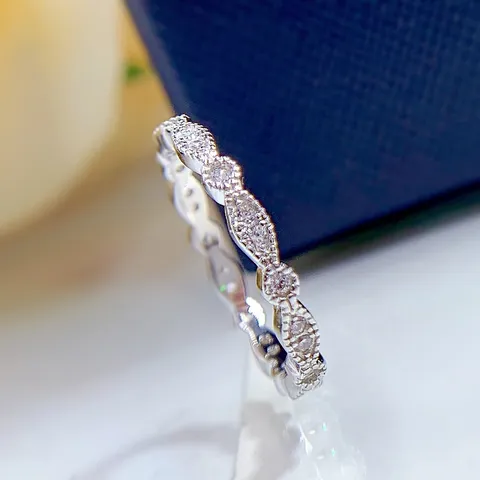 Anello Fede Matrimoniale in Strass Argento Sterling 925 per Donna Vintage Lusso Eternità Corona Ondulato Impilabile Gioielli Regalo