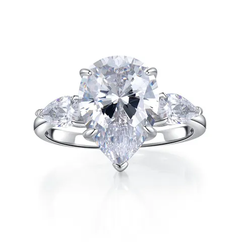 Anillo de Compromiso de Plata de Ley 925 con Diamantes de Imitación Corte Pera para Mujer Gota de Agua Brillante Anillo de Dedo Geométrico de Tres Piedras Joyería