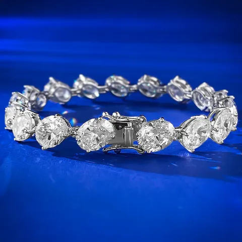 Luxury Alloy Silver Plated Oval Rhinestone Bracelet Shiny Geometric Tennis Chain Wrist Band Ornaments Birthday Present Unisex Jewelry