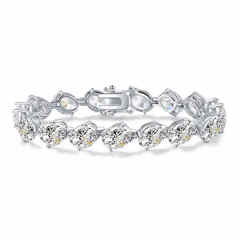 Luxury Alloy Silver Plated Oval Rhinestone Bracelet Shiny Geometric Tennis Chain Wrist Band Ornaments Birthday Present Unisex Jewelry