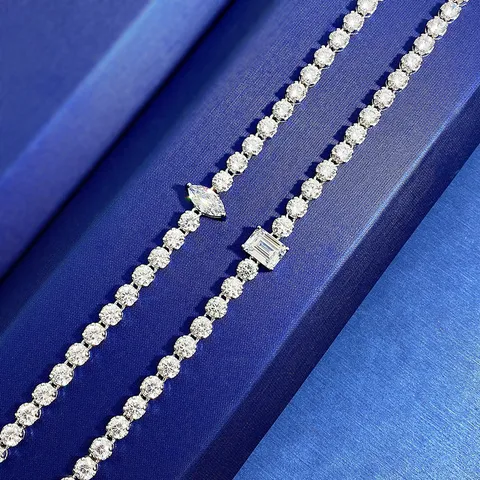 Elegante Braccialetto in Argento Sterling 925 Geometrico Fiore Strass Braccialetto Splendente Fila Diamanti Tennis Catena Braccialetto per Donna Gioielli Regalo