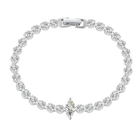 Elegante Braccialetto in Argento Sterling 925 Geometrico Fiore Strass Braccialetto Splendente Fila Diamanti Tennis Catena Braccialetto per Donna Gioielli Regalo
