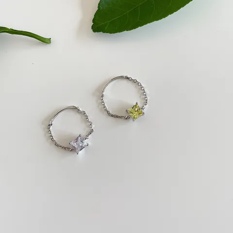 Koreanischer Stil Geometrische Kette Ineinandergreifender Offener Ring Silberton Glänzender Strass Quadratisch Eingelegt Verstellbarer Fingerring Schmuck Für Damen