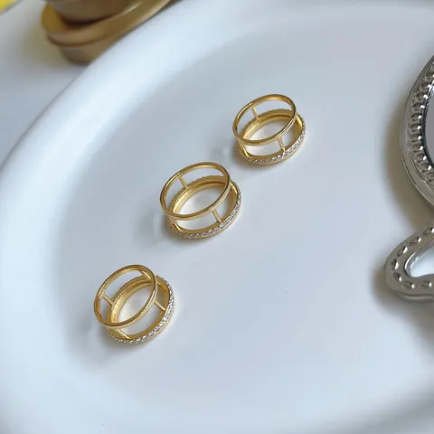 S925 Sterlingsilber Doppelring Für Damen Gold Galvanisiert Geometrisch Strass Eingelegt Mode Koreanischer Stil Fingerring Schmuck