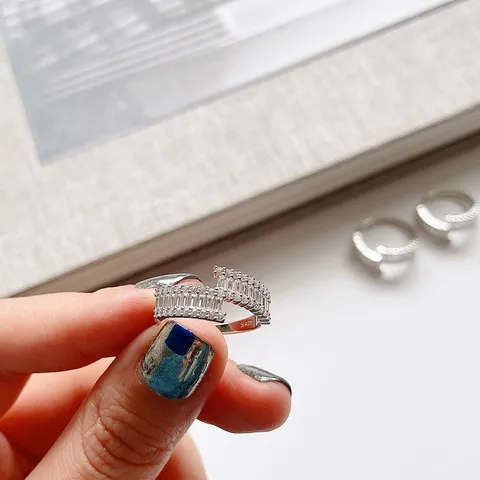925 Sterlingsilber Offener Ring Für Damen Elegant Doppellagig Kreuz Geometrisch Strass Statement Fingerring Schmuck