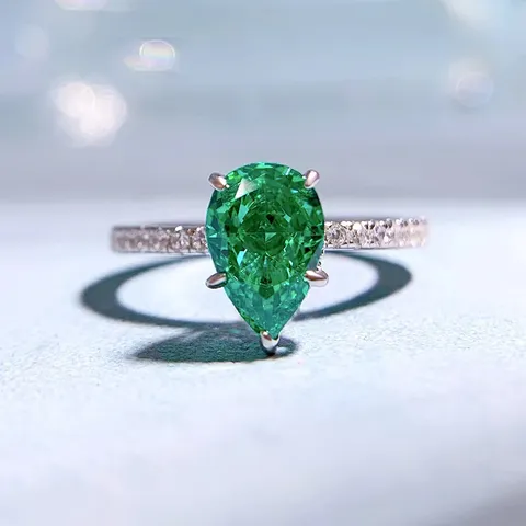 Anello in Argento Sterling S925 Taglio a Pera da Donna Strass Goccia d'Acqua Verde Viola Cristallo Anello Moda Ins Gioielli
