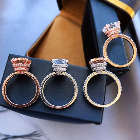 925 Sterling Silver Cushion Cut Simulated Diamond Ring With Rhinestone Geometric Rhinestone Ring For Women Jewelry Gift