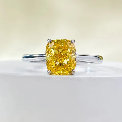 Anello in Argento Sterling 925 Taglio Cushion Zirconia Giallo Elegante Anello di Fidanzamento Matrimonio con Diamante Sintetico Quadrato da Donna Gioielli