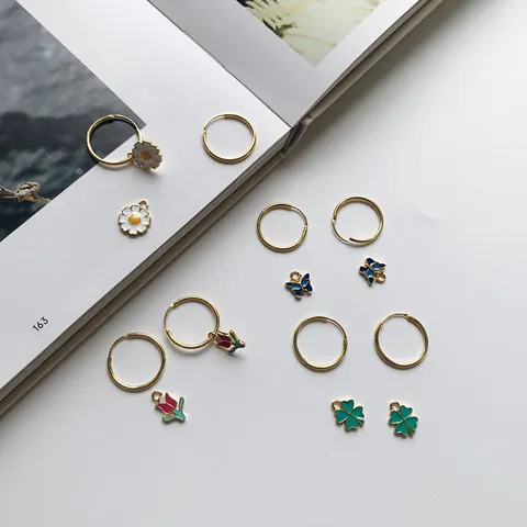 925 Sterlingsilber Emaille Blume Ohrstecker Für Damen Süße Bunte Gänseblümchen Schmetterling Tulpe Vierblättriges Kleeblatt Creolen Ins Stil Modeschmuck