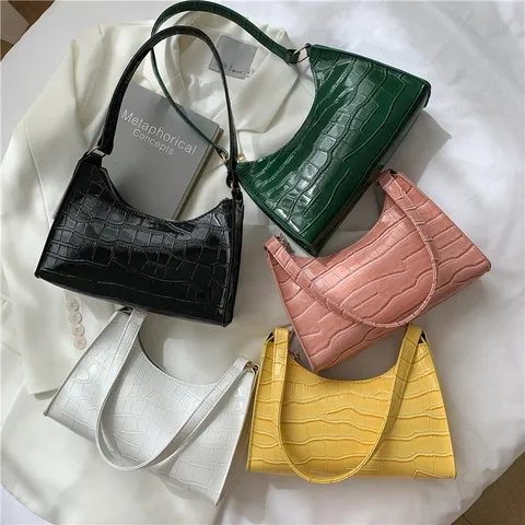 Minimalist PU Leather Underarm Bag For Women Solid Color Stone Pattern Shoulder Bag Fashion Casual Baguette Handbag