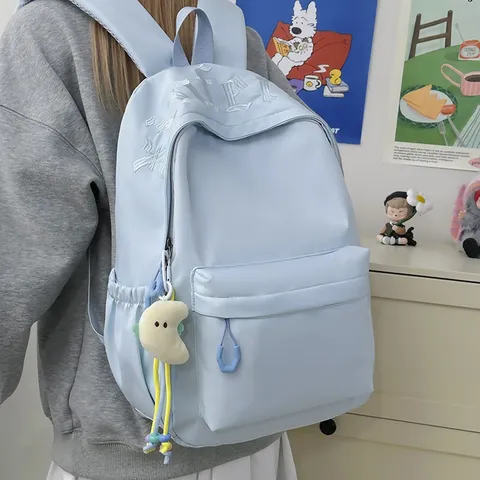 Women Large Capacity Embroidered Nylon Schoolbag Urban Minimalist Travel Backpack For High School Students Durable Daypack