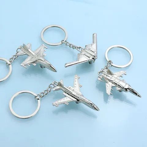 Simulation Fighter Jet Keychain 3D Airplane Model Keychain Metal Zinc Alloy Aviation Memorial Mini Toy Plane Pendant Keychain Key Ring Ornament Gift For Men Kids