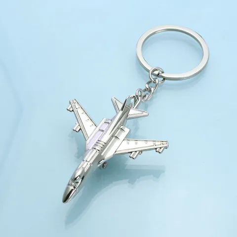 Simulation Fighter Jet Keychain 3D Airplane Model Keychain Metal Zinc Alloy Aviation Memorial Mini Toy Plane Pendant Keychain Key Ring Ornament Gift For Men Kids