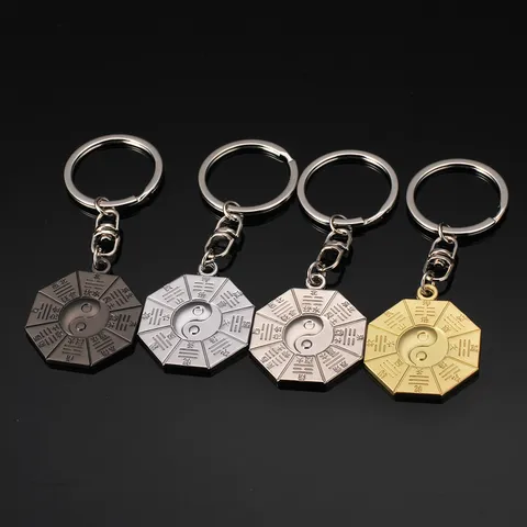Kreativer Chinesischer Retro Zinklegierung Bagua Tai Chi Metall Schlüsselanhänger Vintage Polierter Auto Schlüsselring Souvenir Geschenk